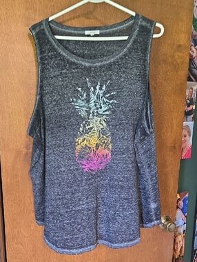 Maurices Charcoal Cold-Shoulder Tank with Tropical Pineapple Print